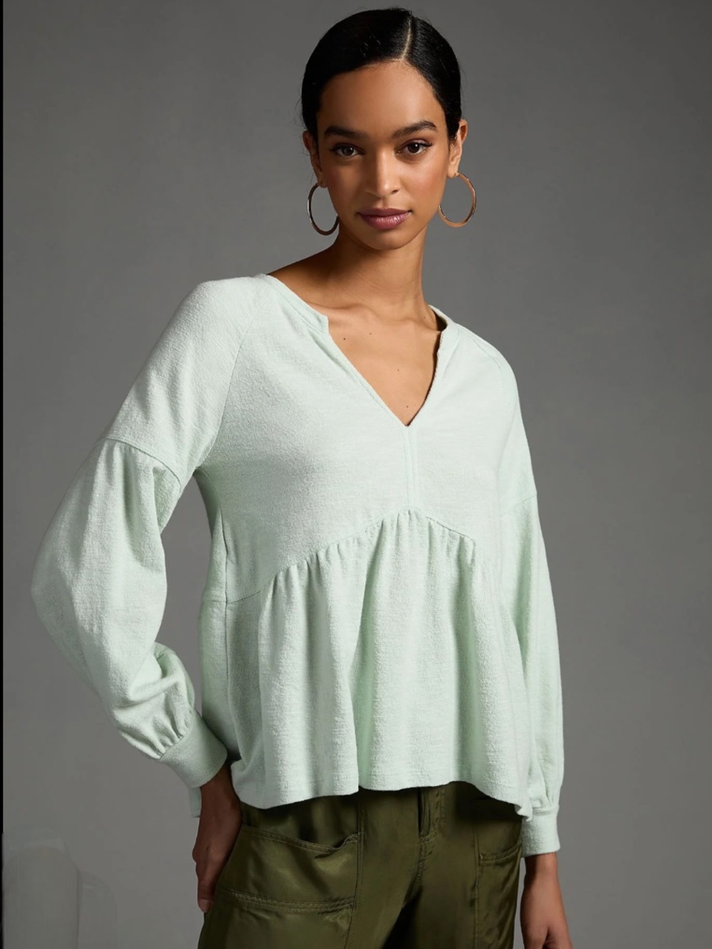 Anthropologie Pilcro Babydoll Long Sleeve Top French Terry Cotton M Romantic